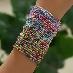30Pcs Elastic Beaded Bracelets Set Bohemia Multilayer Stackable Seed Beaded Stretch Bracelet Anket Colorful Crystal Glass Beads Wristbands for Women Summer Beach Boho Jewelry Gifts