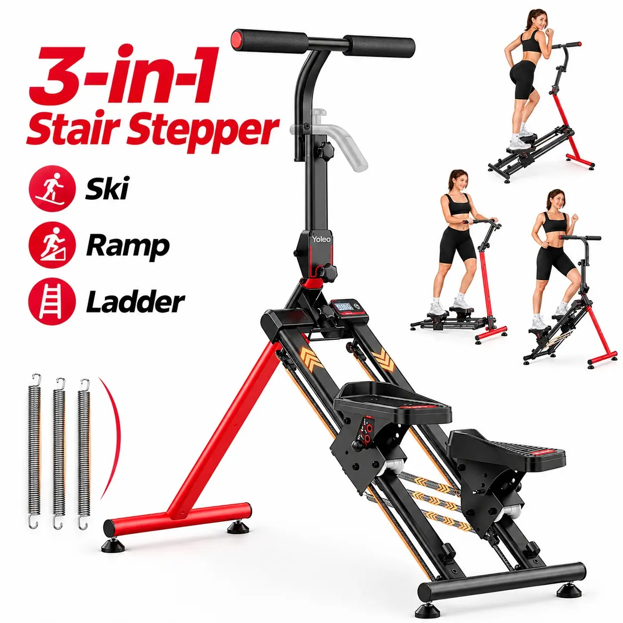 YOLEO Steppers for Exercise at Home, Adjustable Stair Stepper with 3 Workout Modes,Folding Cardio Stair Master with Ski Simulation Mode & Oversized Pedal,90% Pre-Assembled Stair Climber with Handlebar