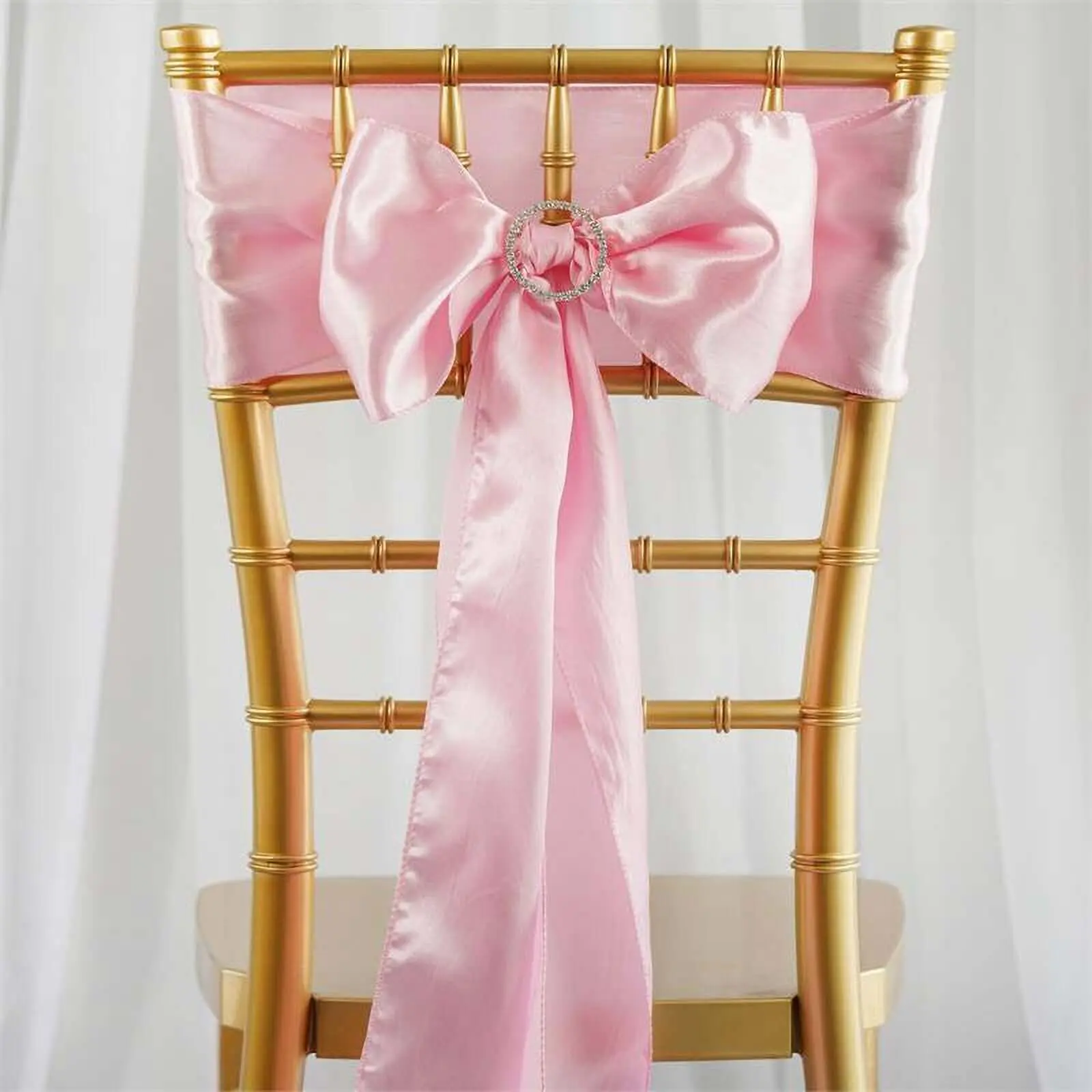 Satin Chair Sashes 5-Pack, 6"x106" Pink, Reusable Chair Bows with Smooth Finish, Dry Clean Only for Wedding Events