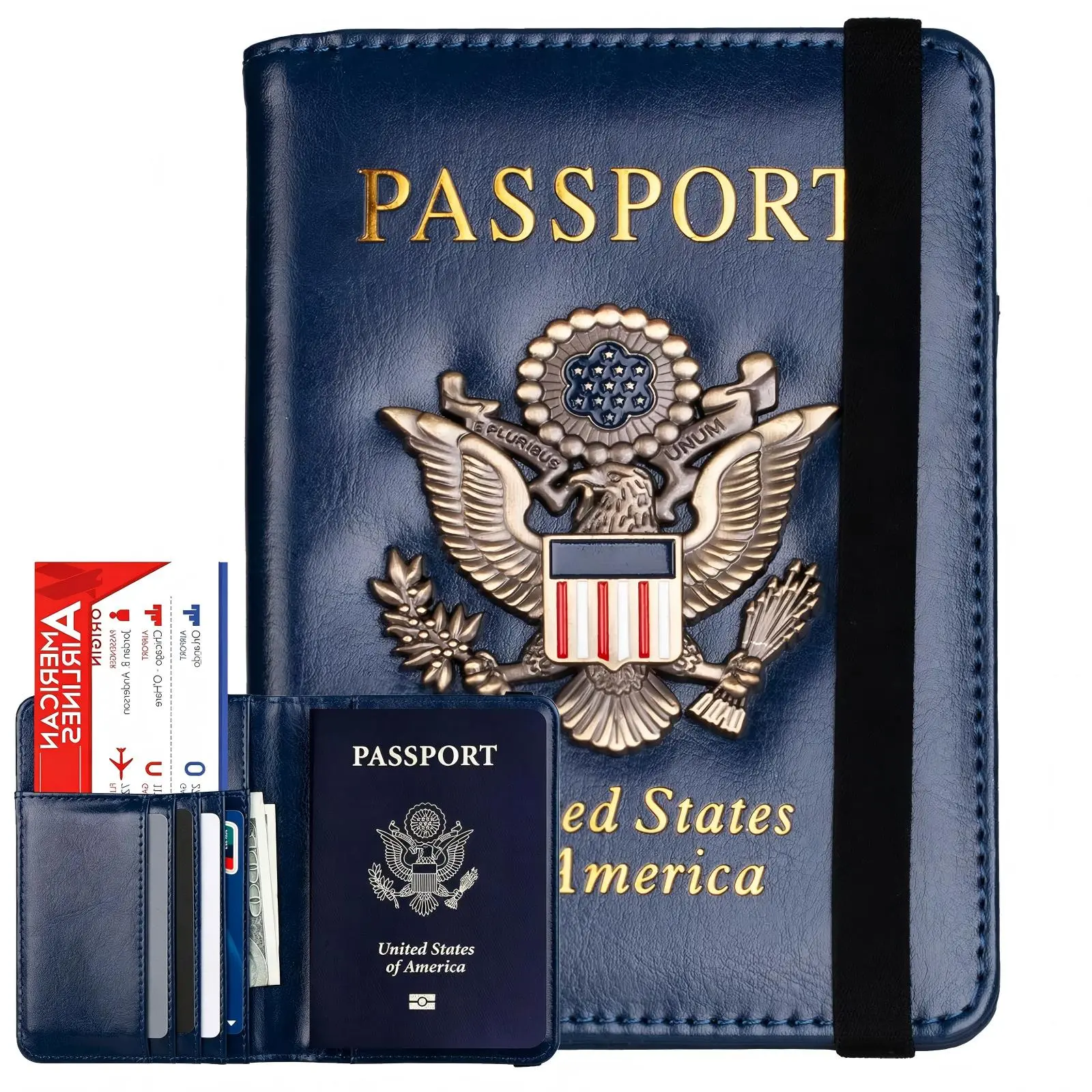 RFID Blocking Passport Holder for Women Men, Leather Travel Wallet with 3D Metal Badge, Multi-Functional Compact Travel Document Organizer Card Holder, Water-Repellent Eco-Friendly Passport Cover, Fashion Travel Essentials
