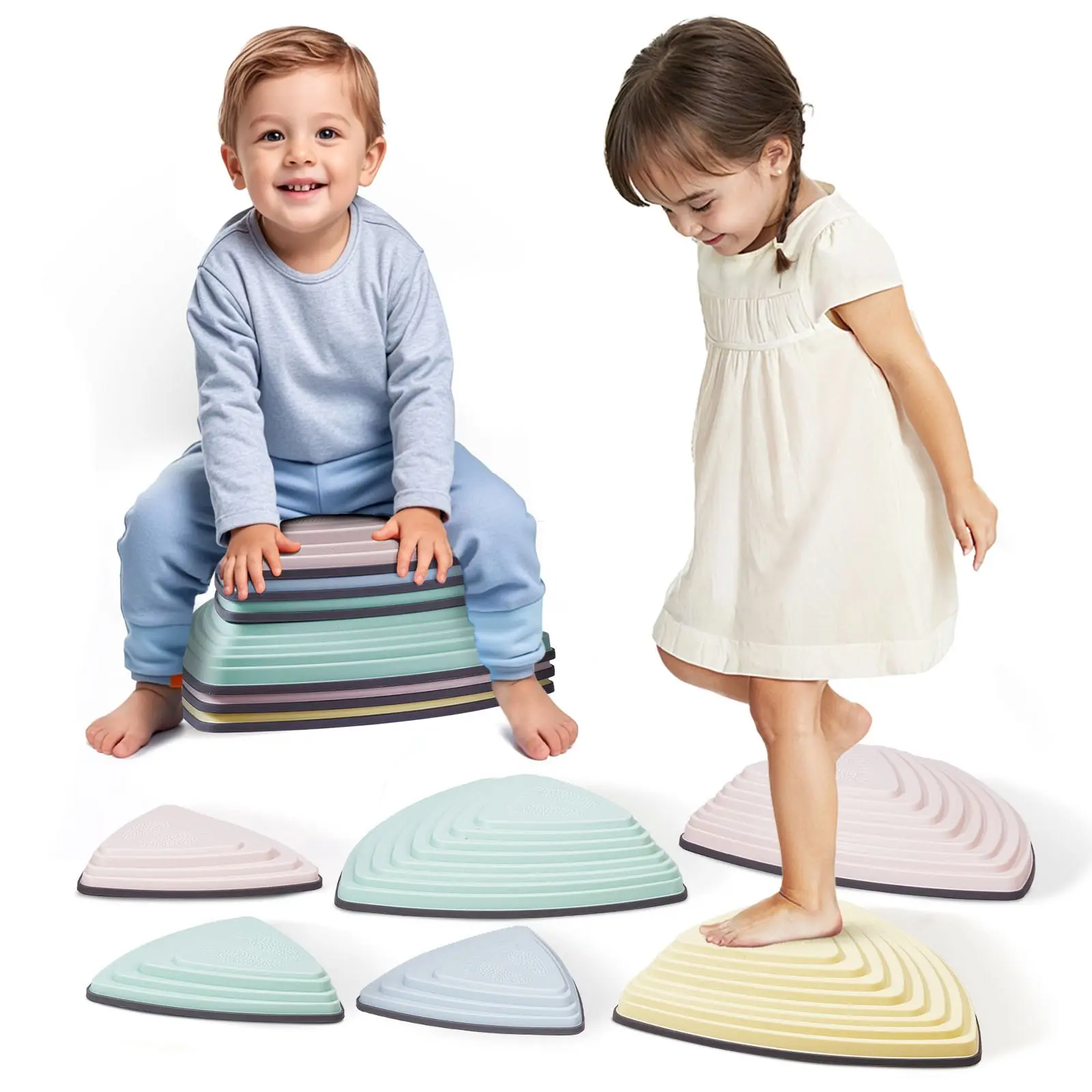VEVOR Balance Stepping Stones for Kids, 6 PCS, Up to 220 lbs, Non-Slip Toddlers Sensory Stepping Stones, Obstacle Course Coordination Game Toys Indoor or Outdoor Play for Children Aged 3 4 5 6 7 8+dealsforyoudays, Silicone Rings, Easy Stacking