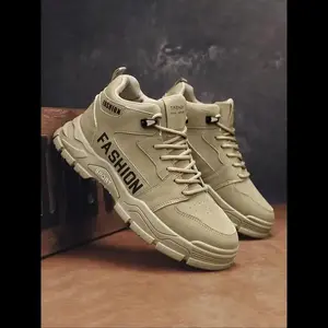 Men’s fashionable lace-up ankle boots with letter print, casual comfortable round-toe all-match ankle boots, stylish shoes for men