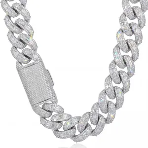 ③⑨Space ice  25mm Iced Out Baguette & Round Cut Cuban Link Chain - Silver Tone with 5A Cubic Zirconia, Hip Hop Jewelry for Men & Women
