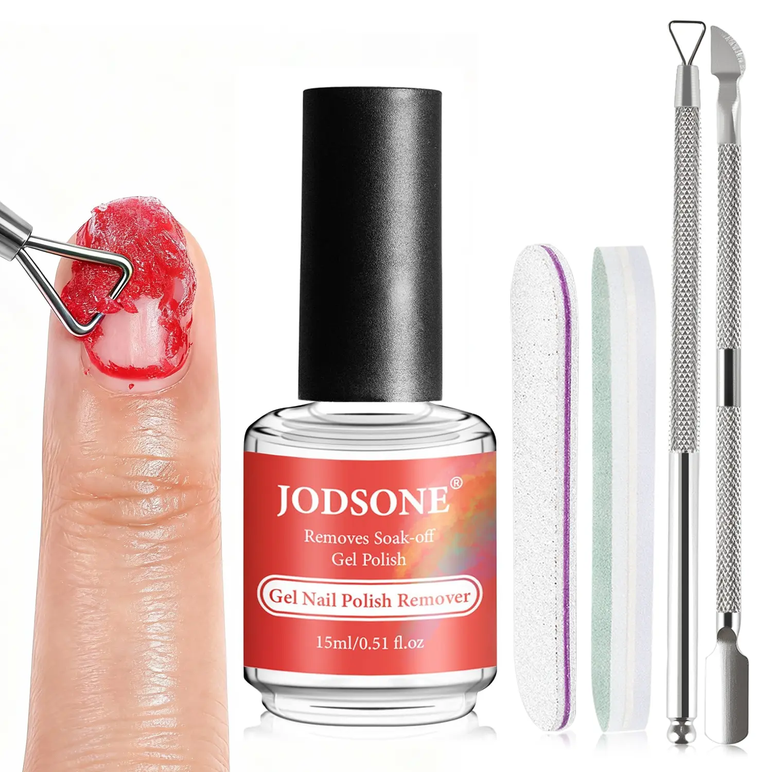 JODSONE Gel Nail Remover - No Soaking & No Wrapping, Quick & Easy Removal At Home, Includes Cuticle Pusher & Nail File, Nail Polish, Polish