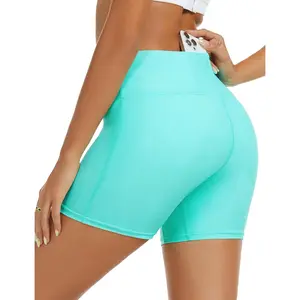 Women's Swim Shorts High Waisted Bathing Suit Bottoms Seamless Swimsuit Boy Shorts with Pockets