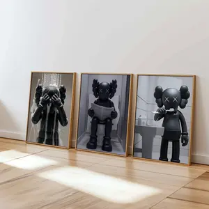 Set of 3 Black Kaws in Toilet, Bathroom Wall Art,, Kaws Poster, HypeBeast Prints, Funny Toilet Art Print, Bathroom Decor Unframed
