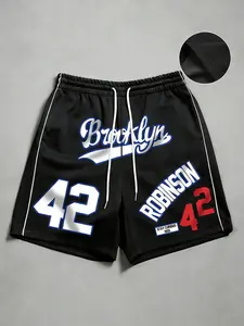 Men's Brooklyn Robinson 42 Mesh Shorts | Y2K Streetwear Athletic Shorts with "Brooklyn Robinson 42" Print & "Stay Curious 1955" Graphics | Retro Street Style for Gen Z Guys & Streetwear Enthusiasts Mesh Basketball Shorts