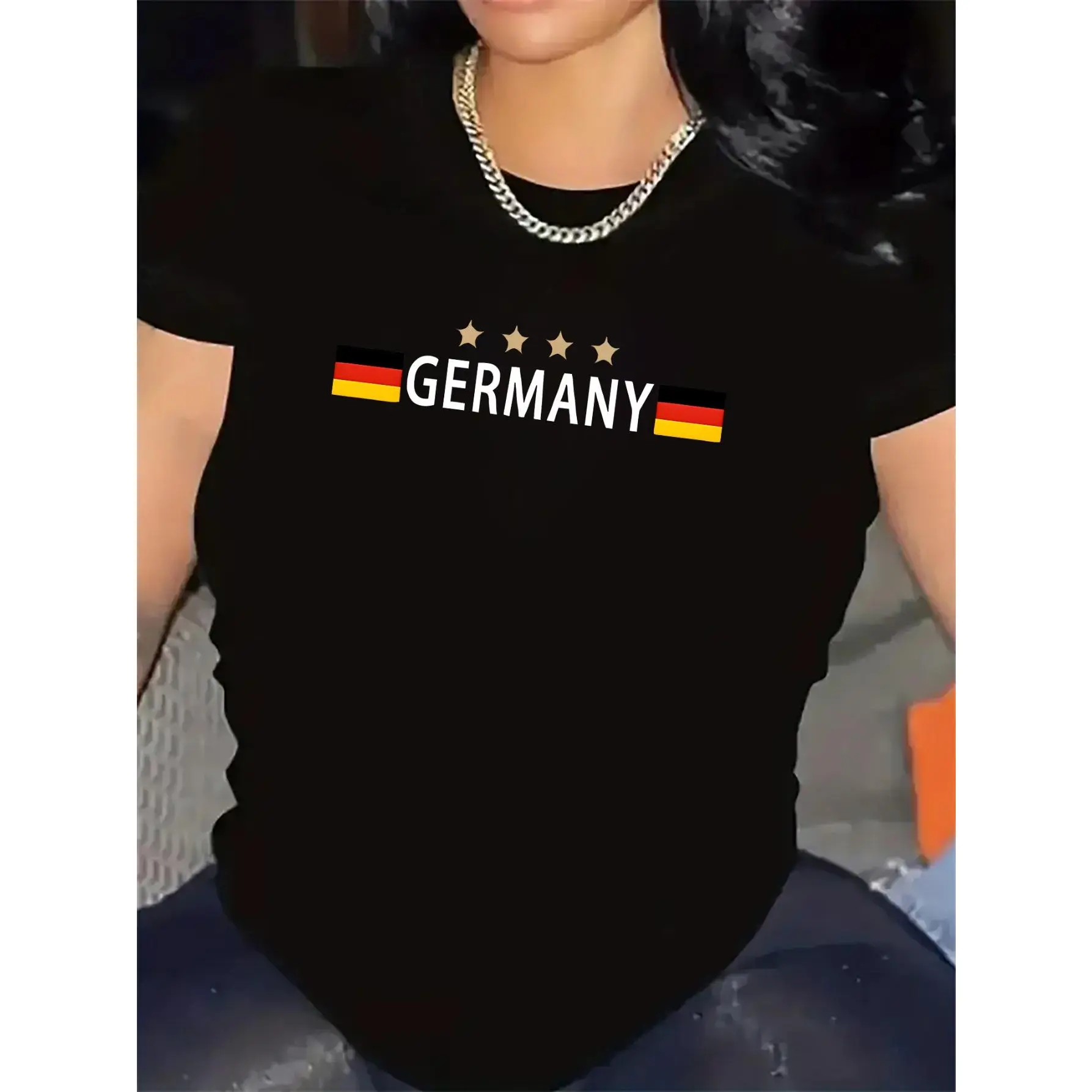 Polyester T-Shirt with Germany Flag Design, Ideal for Sports Events, Durable and Lightweight Fabric, Perfect for Outdoor Activities and Casual Wear, Comfortable Fit for Everyday Use