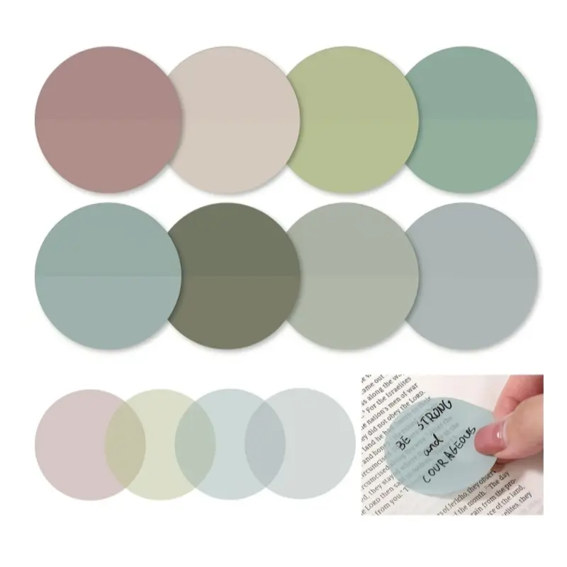 Transparent Sticky Notes, 8 Colors Morandi Cute Round Transparent Labels, Self-Adhesive Semi-Transparent Page Markers, Adhesive Tabs, Bible Diary Accessories, Bookmark, Stickers, Clear Labels