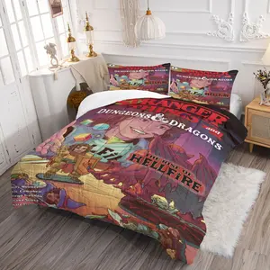 2/3Pcs Stranger Things Printed Comforter Set,Hellfire Club Themed Bedding Set,Includes 1 Or 2 Pillowcases Without Filling, Multiple Sizes Available,Suitable For Young People'S Personalized Home Decor and Dormitory Setup