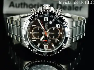 Invicta Men's 45mm PILOT Specialty Chronograph Black Dial Silver Tone Stainless Steel Watch