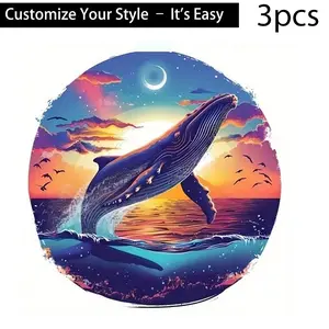 3pcs Ocean Whale Heat Transfer Stickers, High-Definition Durable Plastic DIY Iron-On Patches for T-Shirts, Pillows, Backpacks, Pants, Sofa Covers - Waterproof, Fade-Resistant, Washable, Multi-Color