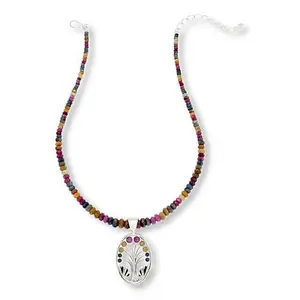 Mine Finds by Jay King Sterling Silver Multi-Sapphire Tree of Life Pendant-Necklace