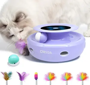 2-in-1 Automatic Cat Toy Ball – Ambush Feather Toy w/ 7 Attachments & Speed Modes 