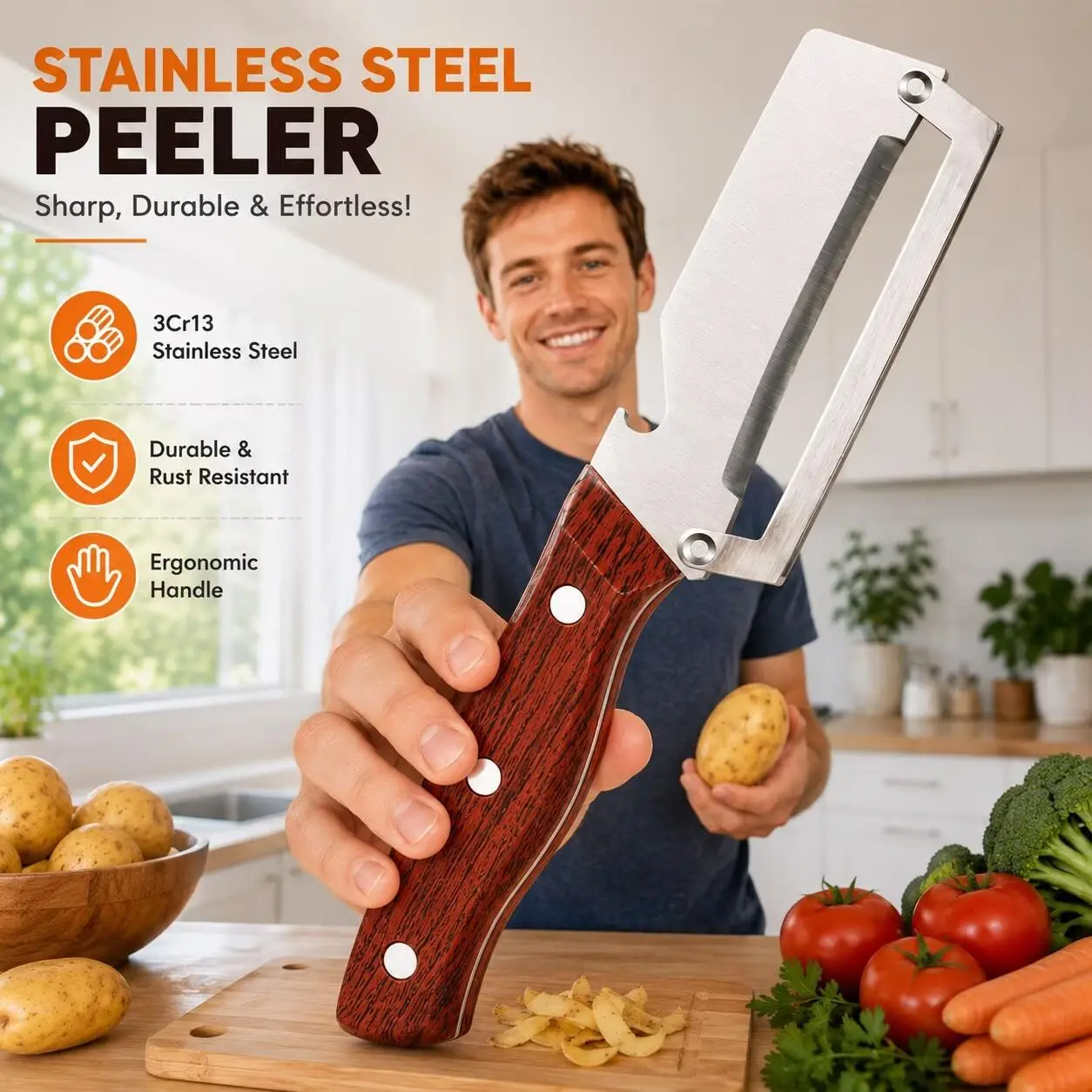 2 in 1 Fruit & Veggie Peeler with Bottle Opener SharpStainless Steel Upgraded Ergonomic Comfort GripNon-Slip