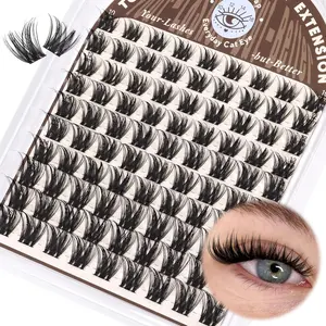 Natural Cluster Eyelash Extensions, D Curl Individual Lashes, Dense False Eyelashes 10-16mm, Soft Eyelash Clusters with Thin Band