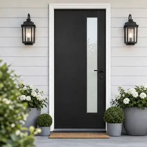 36x80 Fiberglass Front Door with White PVC Frame Left-Hand Inswing Exterior Entry Door with Brickmould Contemporary Smooth Skin Frosted Glass Black Prefinished Weather-Resistant Durable Insulated for Home Entrance, Black Color Options
