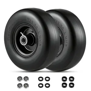 9x3.5-4 Flat Free Lawn Mower Tire and Wheel, 9x3.50-4 Lawn Mower Tire and 3/4" extra 5/8" Bushings, 267 LBS Load,Tires for Push Mowers, Garden Carts, Hand Trucks, 2 Pack