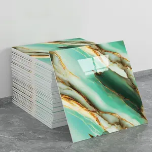 10pcs/20pcs/40pcs Peel and Stick Backsplash Tiles, Turquoise Green Gold Vein Marble Wall Stickers, Glossy Waterproof Removable Self-Adhesive Tile Stickers for Kitchen Bathroom Rental Home Decor
