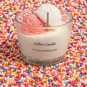 Birthday cake candle with a few dips of ice cream. 15 oz.