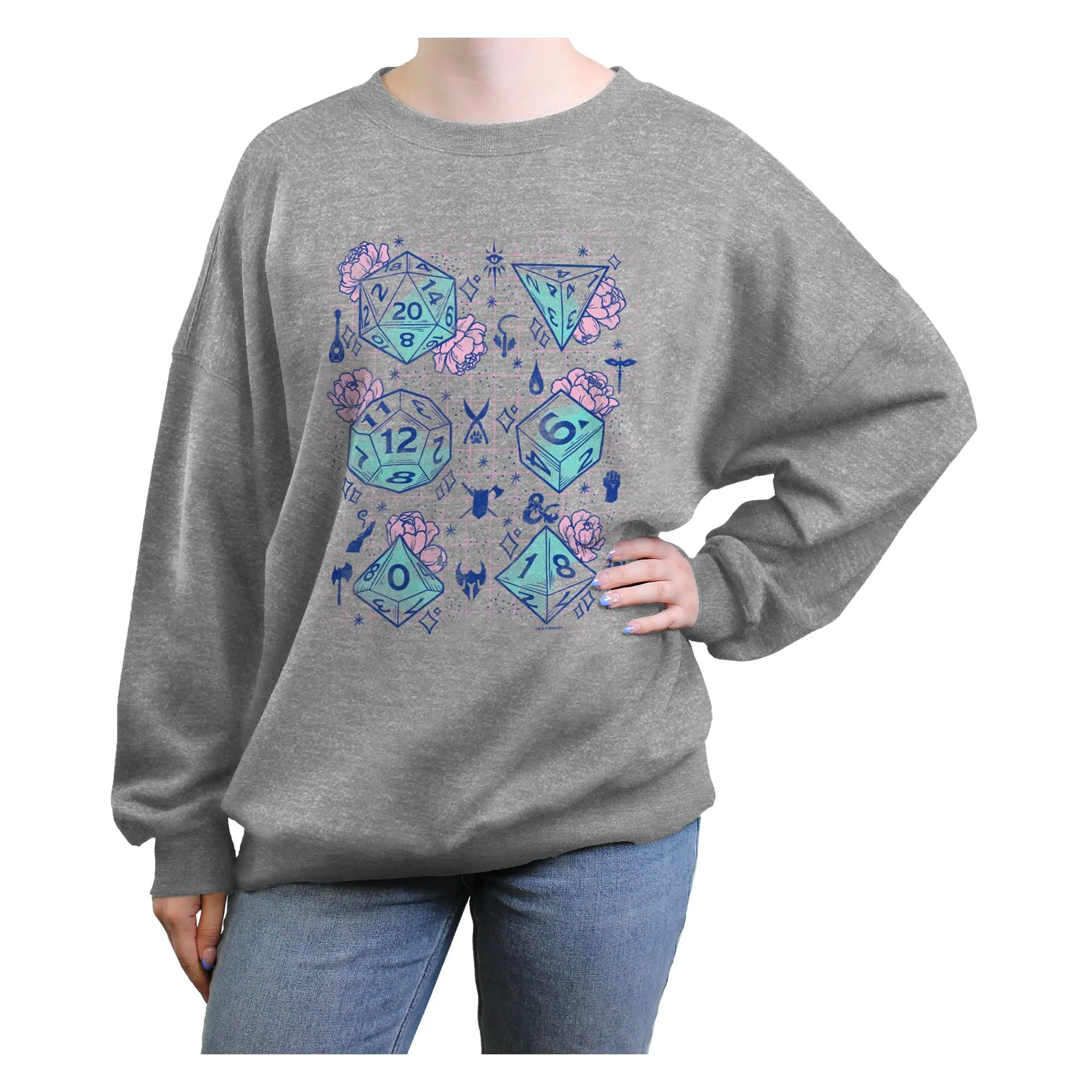Junior's Dungeons & Dragons Pastel Floral Dice Sweatshirt