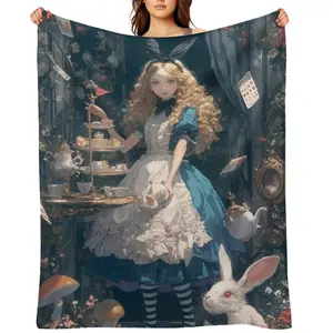 Alice in Wonderland Cartoon Anime Soft Plush Blanket,Flannel Throw Blanket for Living Room Bedroom Sofa Kid GiftD910-122