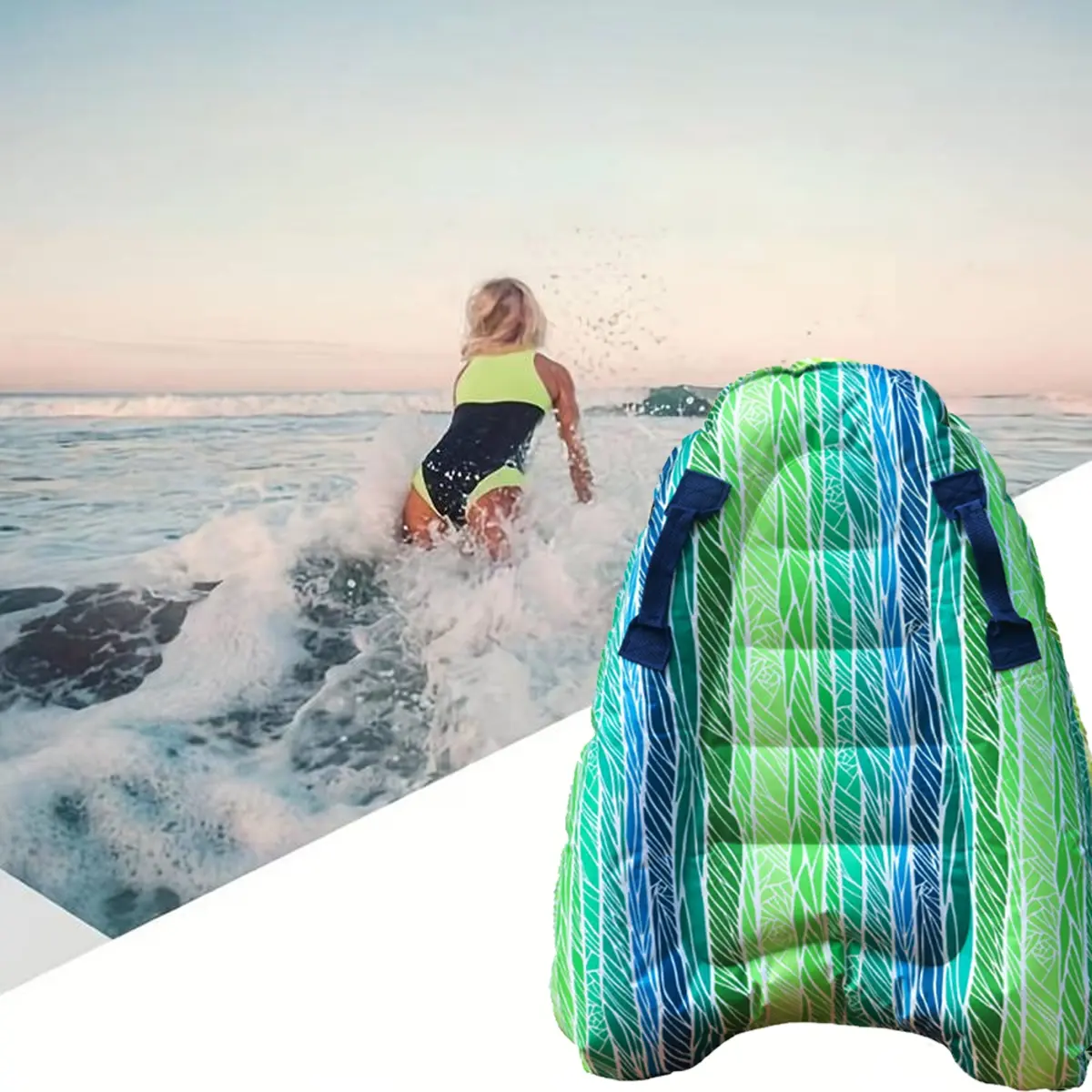 Inflatable Surfboard with Handle, Floating Swimming Board, Lightweight Portable Foldable, Ideal for Learning Swimming, Surfing, Water Sports