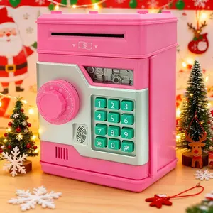 Electronic Piggy Bank & ATM Bank Machine - Real Money Safe with Fingerprint Password - Auto Scroll Cash Saver - Financial Literacy Toy for Kids Pink