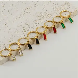 VEVE Ins Earrings, Simple And Versatile Square Zircon Earrings, Gold Titanium Steel Earrings