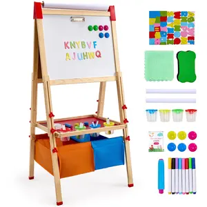 【Father's Day gift】VEVOR Art Easel for Kids, 3-in-1 Wooden Double-Sided Kid's Art Easel with Magnetic Whiteboard, Chalkboard, Paper Roll, Adjustable Standing Drawing Board with Painting Accessories, Storage for Boy Gir