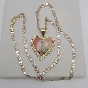 VIRGIN MARY beautiful necklace gold-plated three colors heart with storms pendant  fancy design