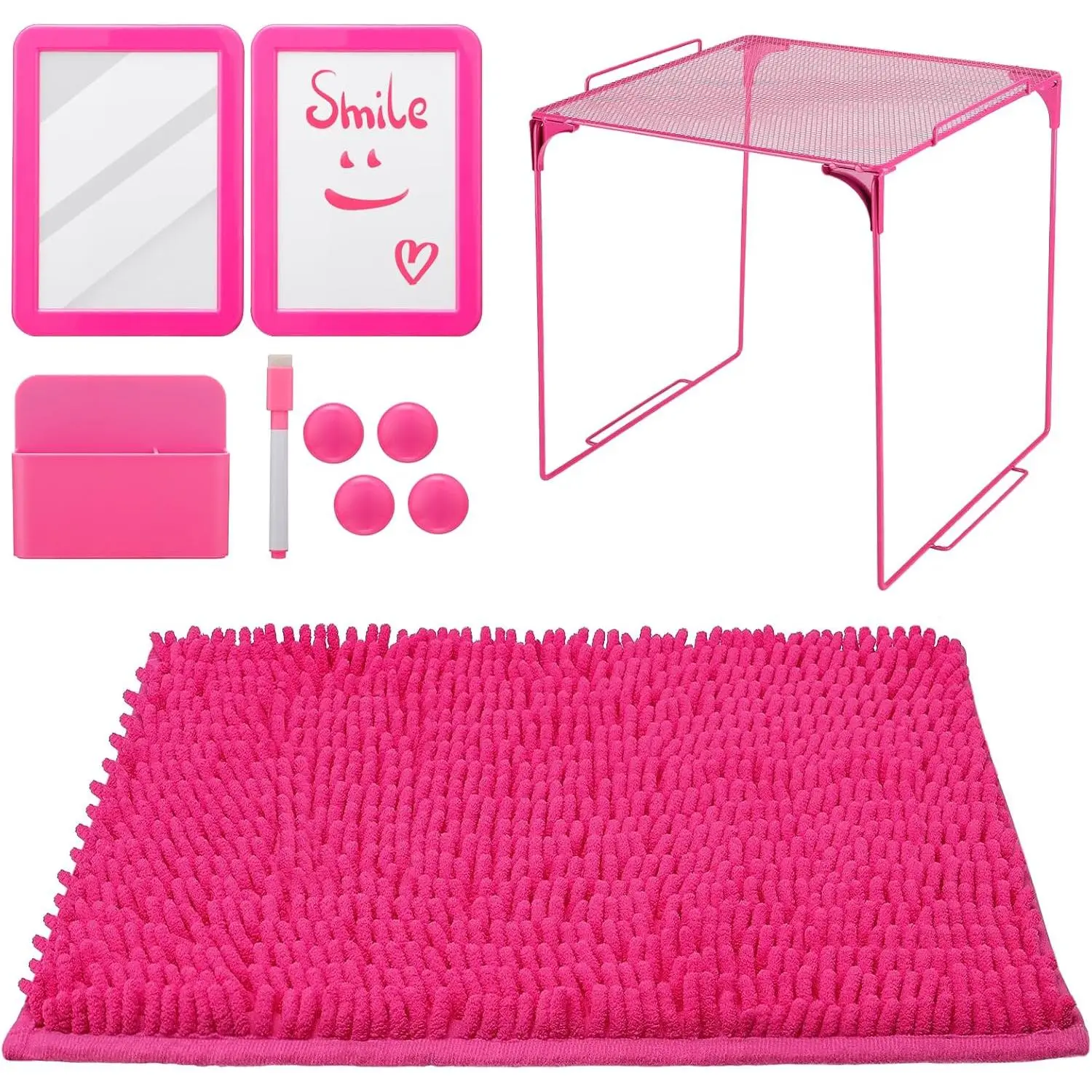 10-Count Inspiring Functional Preppy Organizer Kit for Middle Schoolers, Office Desk/School Organization Tool with Locker Shelf, Rug, Whiteboard, Mirror, Dry Erase Marker, Decor Essentials (Fits Refrigerators) - Personalized Gifts Option