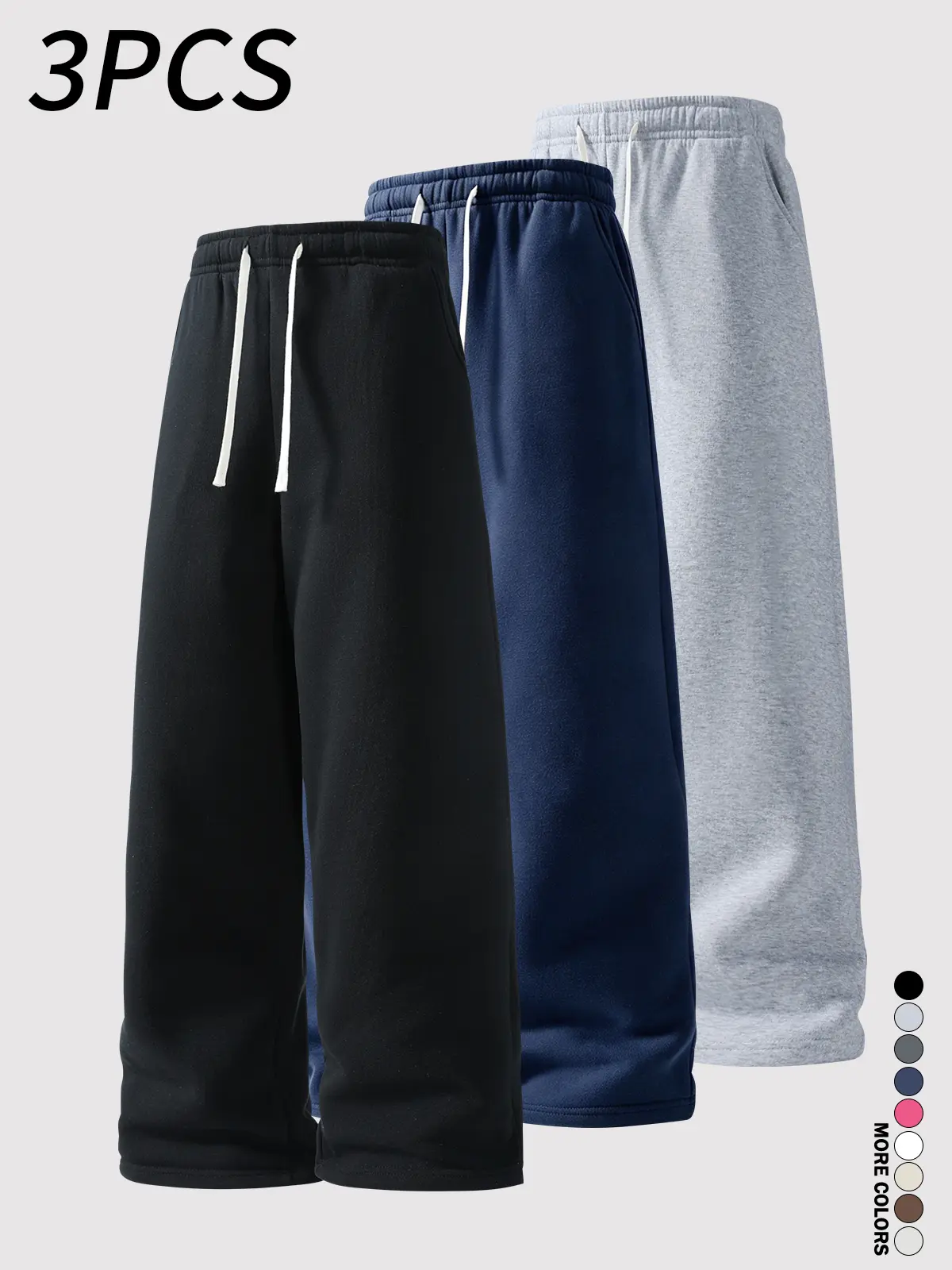 3-pack of men’s long pants, men’s casual trousers, men’s sweatpants ,solid-color design, perfect for all kinds of everyday casual outfits.Elastic waistband with a drawstring.Loose, straight cut to flatter the leg shape
