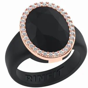 Oversize Oval Silicone Ring with Metal Frame & Stones by Rinfit