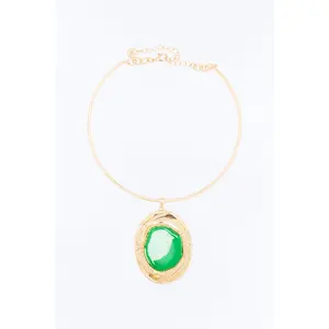 Divine Drip Jeweled Necklace - Gold/Green