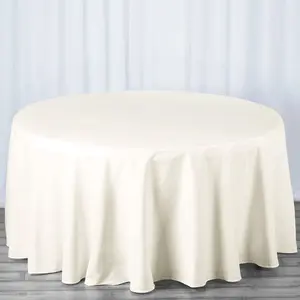 Premium Polyester 132" Round Tablecloth Ivory - Seamless 220GSM Wrinkle-Resistant Table Cover