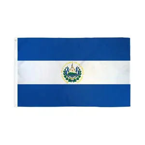 El Salvador Flag 3x5ft Poly with Header Tape 2 Metal Grommets Dye Sublimated Bold Colors Double Stitched Edges