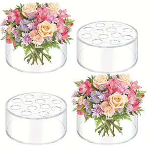 Acrylic Floral Centerpiece for Dining Table Decor Wedding Round Flower Vase Base Arranger 12 Holes Centerpiece Vas