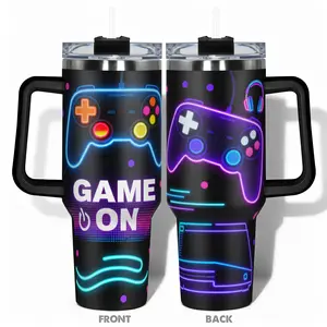 1pc 40oz/30oz/22oz/20oz/14ozCup Stainless Steel Tumbler Insulated Water Bottle With Neon Gaming Controller Design, Leakproof Large Capacity, Needed for Gym, Hiking, Travel Ideal Birthday Christmas Gift Perfect Gift