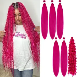 Magenta Braiding Hair Pre stretched for Boho Braids Boho Braiding Hair with Boho Curls
