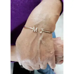 14Kt Gold Initial Letter Diamond Bangle Bracelet