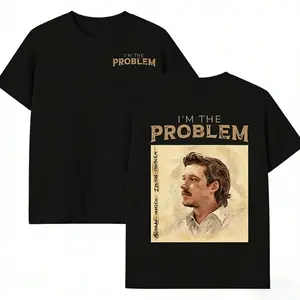I'm The Problem Pedro Pascal T-Shirt, Vintage Actor Portrait Graphic Tee, Classic Cotton Streetwear, Viral Meme Quote Shirt for Men Women, Front Back Print Top, Unique Gift for Pedro Pascal Fans