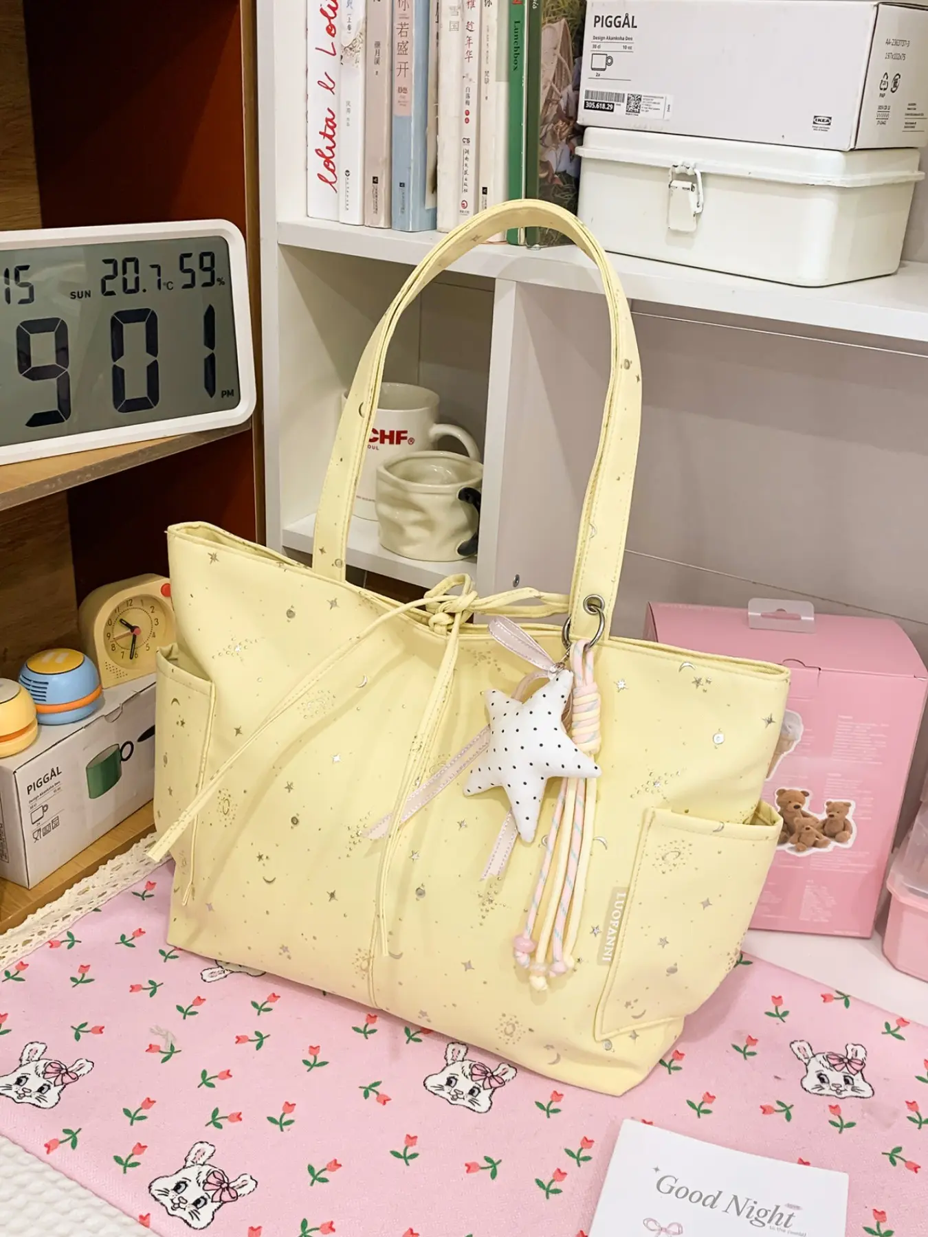 Star Print Large Capacity Tote Bag, Sweet Student School Commute Shoulder Bag, Waterproof Oxford Fabric Handbag, Lightweight Canvas Backpack, Everyday Tote Bag, College Style Tote, Everyday Bags