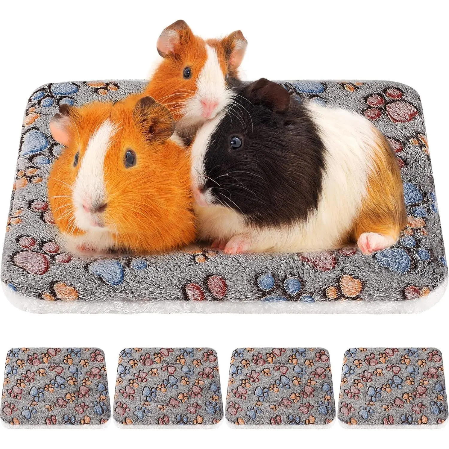 4 Pack Ultra Soft Dog Cat Bed Mat with Cute Prints Reversible Fleece Dog Crate Kennel Pad Cozy Washable Thickened Hamster Guinea Pig Pet Bed Mat for Small Animals(13 x 10 Inches,Gray)