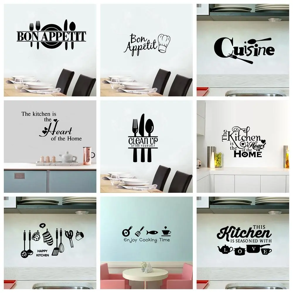 1 pc Drop Shipping bon appetit and kitchen Wall Stickers Creative For Kids Rooms Decoration Decal Creative Stickers