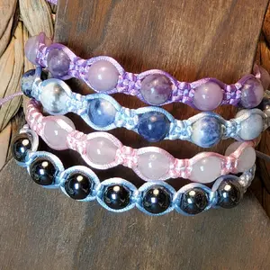 8mm Bead Macrame Bracelet Light Colors