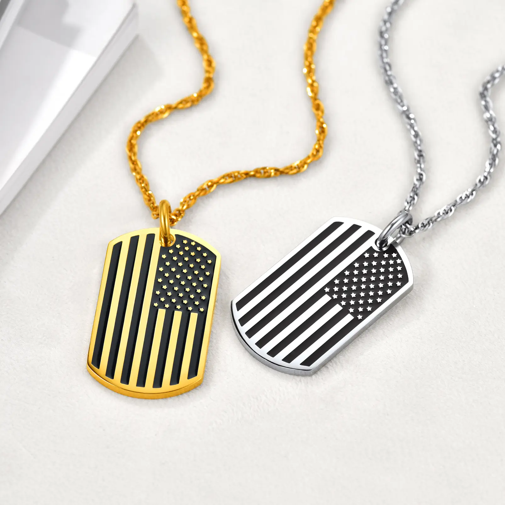 PROSTEEL American Flag Pendant Necklace Stainless Steel US National Flag Charm Tag Necklaces Jewelry Unisex For Men Women with Gift Box