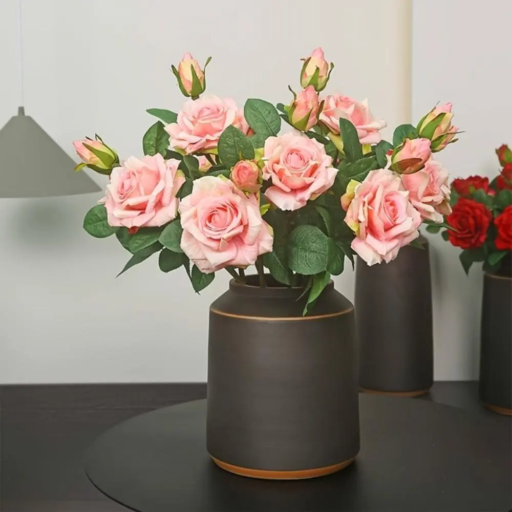 FAVOWREATH  5pcs vibrant artificial rose bouquet - multi colored plastic flowers with green leaves, perfect for Valentine's Day, Easter, Ramadan, St. Patrick's Day, Christmas, New Year, weddings, and home decor