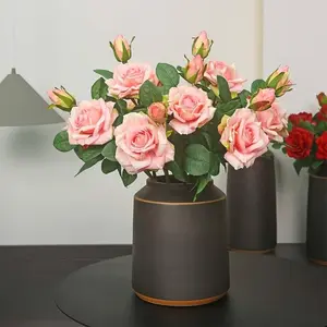 FAVOWREATH  5pcs vibrant artificial rose bouquet - multi colored plastic flowers with green leaves, perfect for Valentine's Day, Easter, Ramadan, St. Patrick's Day, Christmas, New Year, weddings, and home decor