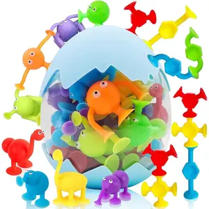 27pcs Suction Cup Toys Kids Bath Toy, Portable Geometry and Animals, Silicone Sucker Building Toy, Party Favor Goody Prize Filler Stuffer Gift for 3 4 5 6 Year Old Boy Girl Travel Sensory Fidget Window Water Table Toy with Eggshell Storage